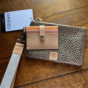 NWT Consuela Black and Tan Leopard Print Clutch